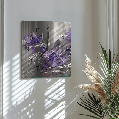 Väggklocka fyrkantig Glasblommor
