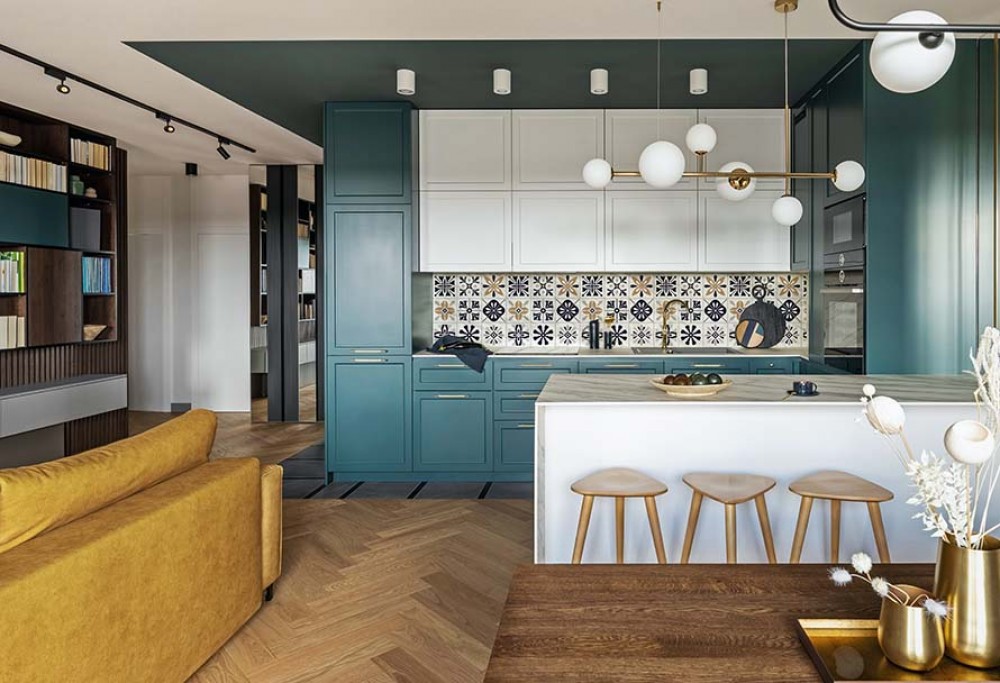 Öppet kök med vardagsrum