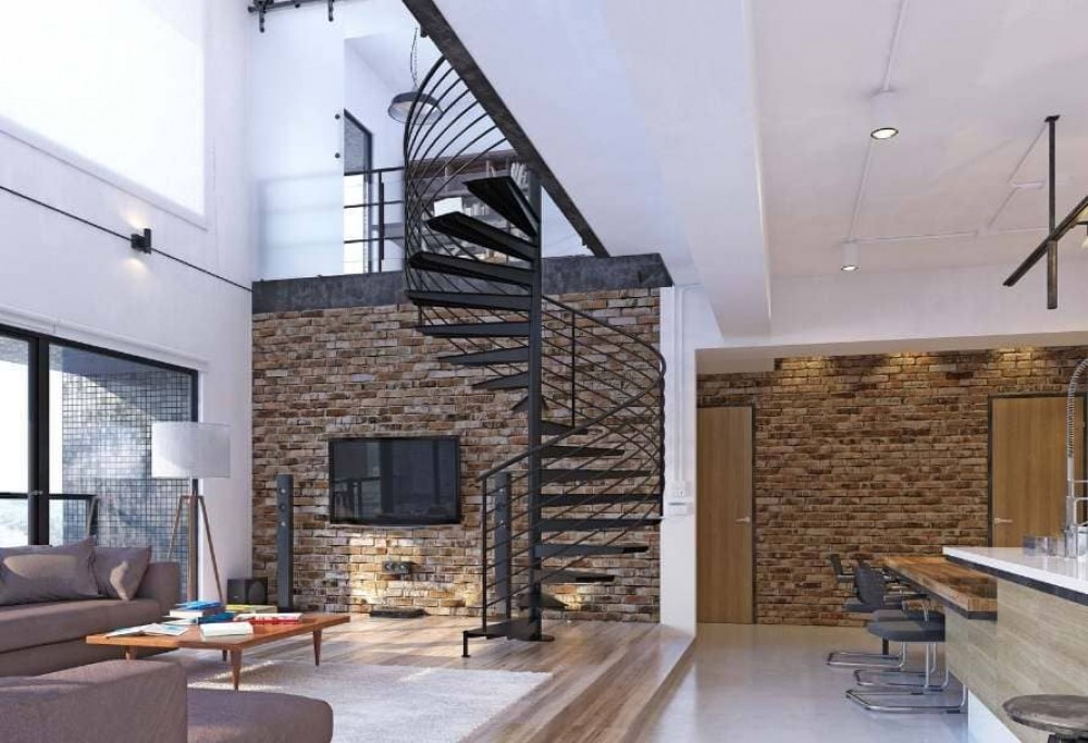 vardagsrumsdesign i loftstil